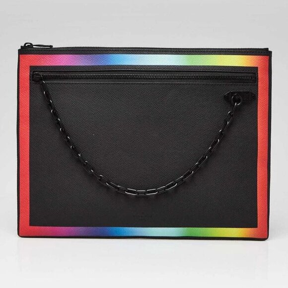 Louis Vuitton Black/Rainbow Taiga Leather A4 Pouch Bag - Picture 1 of 10